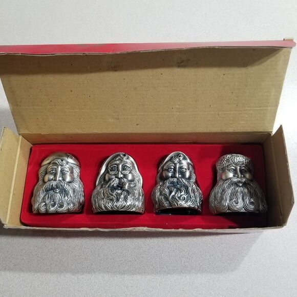 1995 Vintage Santa Pewter Napkin Ring Holder Set of 4 Home For The Holidays - Picture 7 of 11